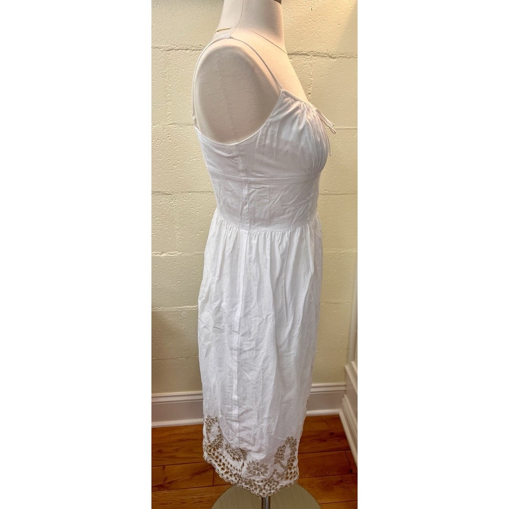 Ann Taylor Loft Petite Size 00P White Strap Sun Dress With Gold Eyelet Trim - Picture 5 of 7